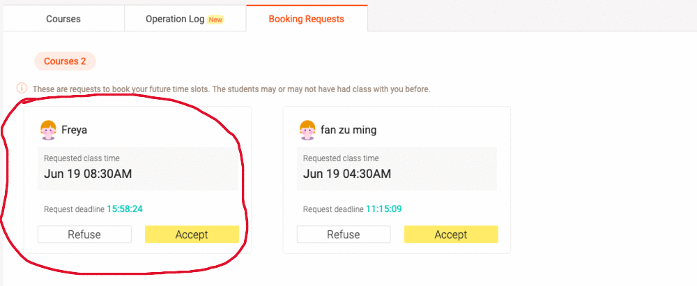 A priority booking request on VIPKID