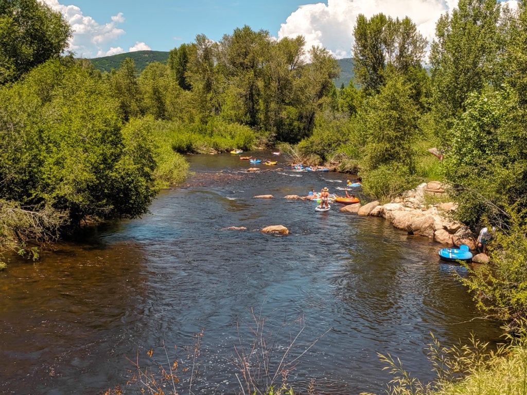 Tubers on the Yampa River in Steamboat Springs