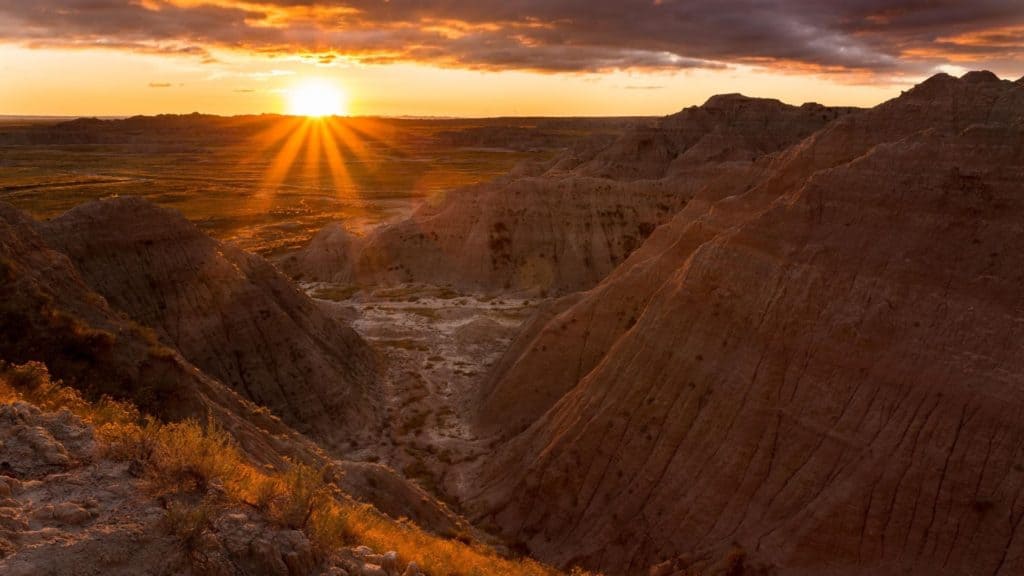 Golden Glow of The Sunset In Badlands