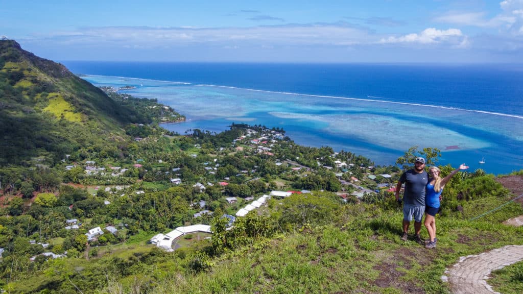 A beautiful view of Opuhonu Bay from the top of Magic Mountain. Whether you hike or drive up to the top, this is one of the best things to do in Moorea.