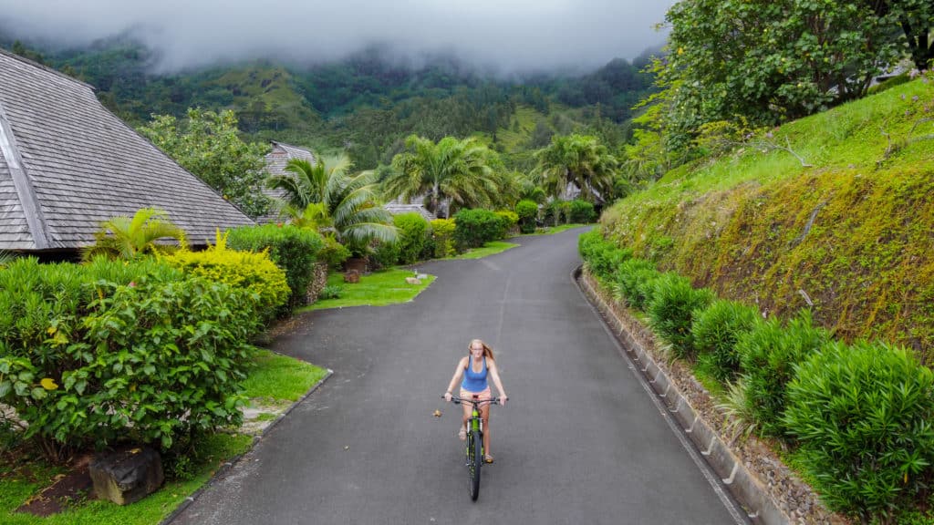 When comparing Bora Bora vs Fiji you'll notice Bora Bora has less tourists, providing open roads like this perfect for biking like we did.