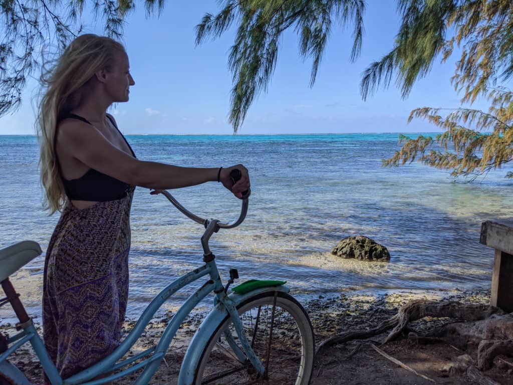 Biking around the island in the French Polynesia