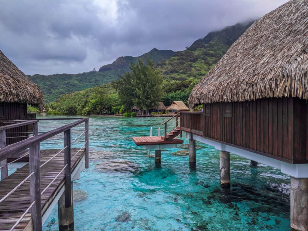 A few of the overwater bungalows at Sofitel Moorea