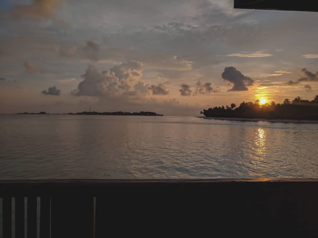 Sunset in the Maldives Overwater Bungalow