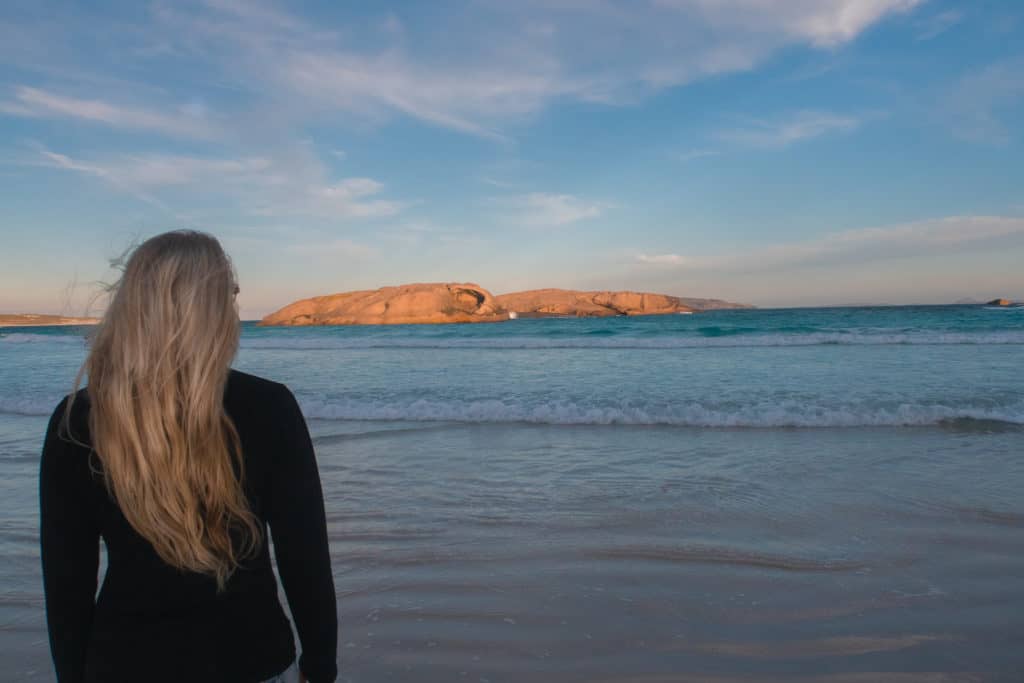 Laura observing the sunset at Twilight Bay in Western Australia