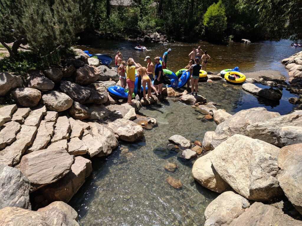 A group of tubers on the Yampa River in Steamboat Springs.