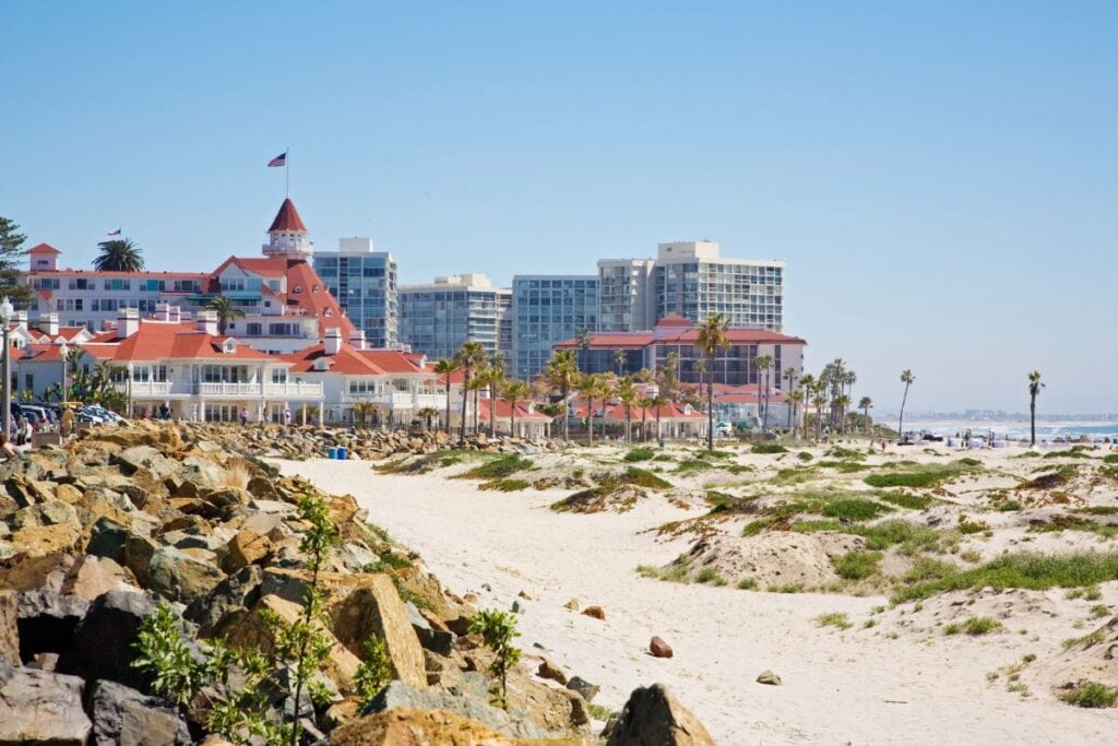 Coronado Beach is a popular beach located just across the bridge from Downtown San Diego.