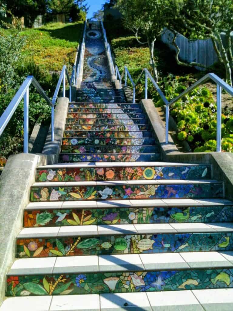 A view from the bottom of the Moraga Steps, a free date idea in San Francisco.